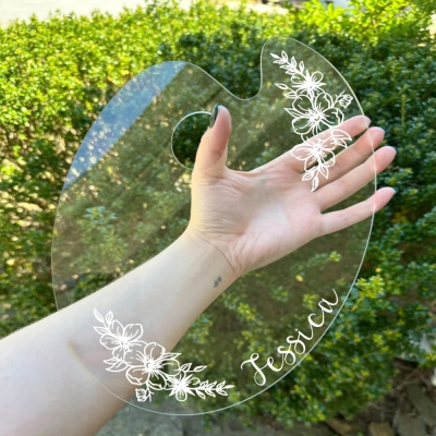 Custom Name Clear Acrylic Paint Palette, Flowers and Name/Words, Artist Gift