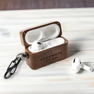 Custom Engraved Wooden Earphones Case Cover, Earbuds Protective Cover with Lanyard, Compatible with AirPods 1st 2nd 3rd Generation Pro, Gift for Men