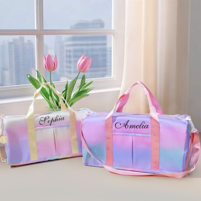 Custom Name Colorful Duffle Bag, Waterproof Weekender Bag, Getaway Overnight Bag, Travel Accessory, Birthday/Back to School Gift for Women/Girls