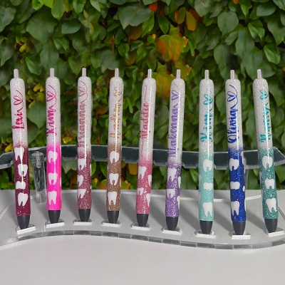 Personalized Name Glitter Teeth Design Gel Pen, Retractable Tooth Fairy Wand Bling Pen, Gift for Dentists/Dental Assistants/Hygienists/Coworkers