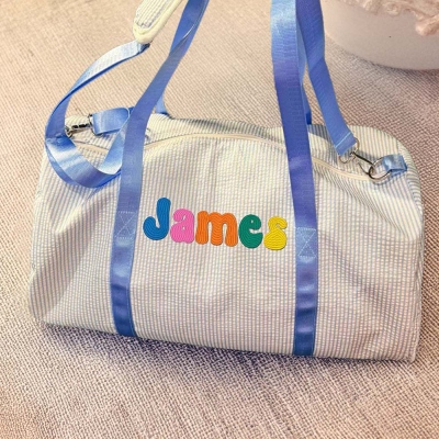 Personalized Name Children's Duffle Bag, Seersucker Weekender Bag with Removable Strap, Overnight Bag Travel Accessory, Gift for Kids/Boys/Girls