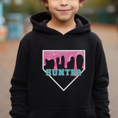 Personalized Baseball Hooded Sweatshirt Kid Drip Crew Neck Long Sleeve Sport Sweater Outfit Youth Boy Girl Baseball Top Sports Pullover Gift