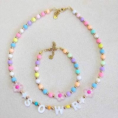 Personalized Name Necklace and Bracelet, Mother of Pearl Letter Beads, Custom Pearl Letter Necklace, Gift for Kids, Pearl Letter Necklace