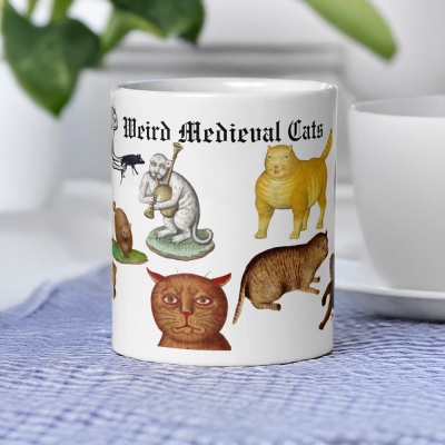 Personalized Weird Medieval Cats Mug with Text, Funny Ugly Cats Coffee/Hot Chocolate Cup, Birthday/Anniversary Gift for Pet Lover/Cat Mom/Cat Dad