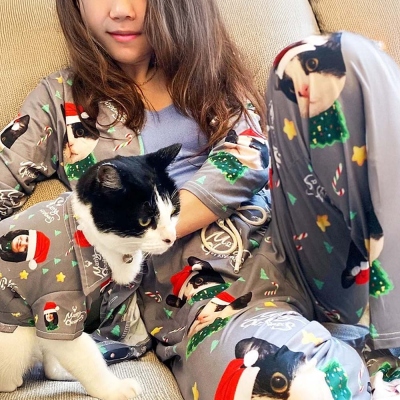 Personalized Family Christmas Pajamas Matching Sets, Matching Dog and Owner Pajamas, Custom Cat/Dogs Photo Pjs, Xmas Gifts for Pet Lovers/Women/Men