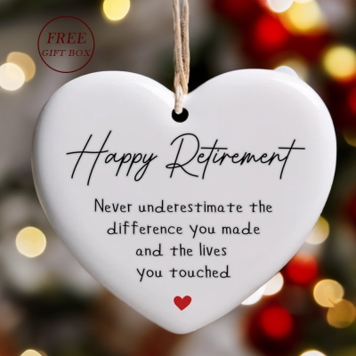 Personalized Heart-shaped Retirement Ornament, Ceramic Hanging Decor, Retirement Keepsake, Appreciation Gift for Retiree/Employees/Coworkers/Teachers