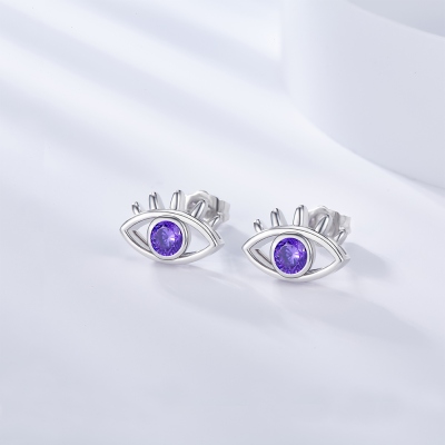 Personalized Birthstone Evil Eye Stud Earrings, Sterling Silver 925 Women's Jewelry, Minimalist Earrings, Birthday/Christmas Gifts for Her/Mom/Friends