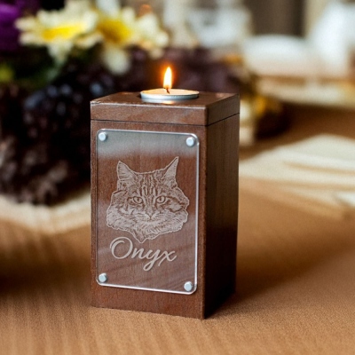 Personalized Wood Urn with Pet Name and Photo, Custom Ashes Keepsake for Cat/Dog/Bunny, Pet Loss Sympathy/Remembrance Gift for Pet Owners/Pet Mom/Dad