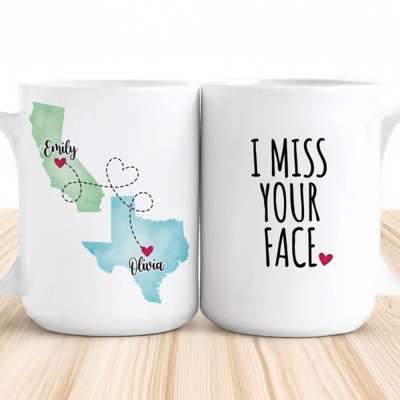 Custom Long Distance Best Friend Coffee Mug, State to State Coffee Mug, Friendship Relationship Gifts for Bestie, Valentine's Day Gift for Couples