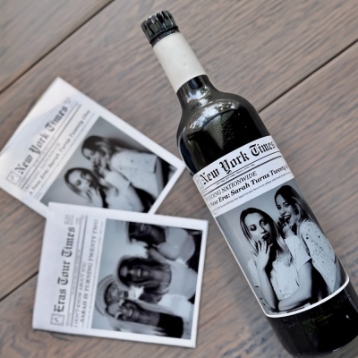 (Sold at 4pcs)Custom Photo Times Newspaper Wine Bottle Label, Party Decoration, Bridal Party Favor, Birthday/Graduation/Wedding Gift for Friend/Couple