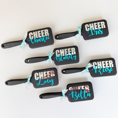 Personalized Name Cheer Hair Brush, Wet Brush Detangler, Custom Comb Set with Bow, Cheerleading Gift for Dance Team Girls/Cheerleaders/Dancers