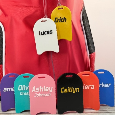 Personalized Name Swimming Kickboard Bag Tag, Custom Luggage Tags for Suitcases, 3D Printed Travel Bag ID Label Tags, Swim Team /Swimmer/Coach Gift