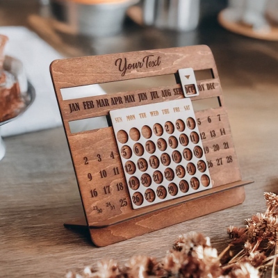 Personalized Desk Calendar with Name, Custom Wooden Perpetual Calendar, Desk Accessories, Office Decor, Birthday/Christmas Gift for Friends/Family/Men