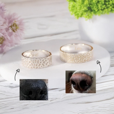 Personalized Engraved Dog's Nose Print Ring with Name, Custom Pet Memorial Jewelry, Birthday/Anniversary/Christmas Gift for Pet Lovers/Owner/Dog Mom