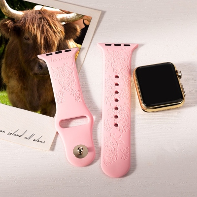 Personalized Name Highland Cow Watch Band for Apple/Samsung/Fitbit Watch, Custom Engraved Western Silicone  Band, Gift for Highland Cow Lovers/Women