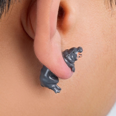 Moo Deng Pygmy Hippo Earrings, 3D Hand Painted Hippopotamus Jewelry, Cute and Funky Earrings, Birthday/Christmas Gifts for Women/Men/Girl/Boy