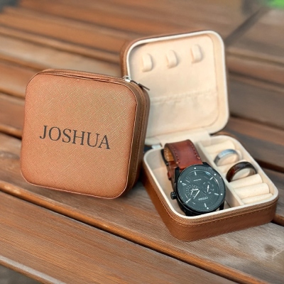 Personalized Leather Watch Box, Watch Holder Organizer, Mens Jewelry Box Watch Storage Cases with Name, Valentine's Day/Wedding Gift for Groomsmen/Him