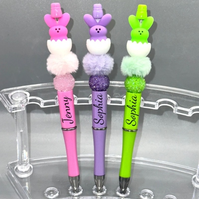 Personalized Beadable Pen with Name, DIY Beaded Silicone Pen, Fancy Easter Pen, Easter Gift, Gift for Kids