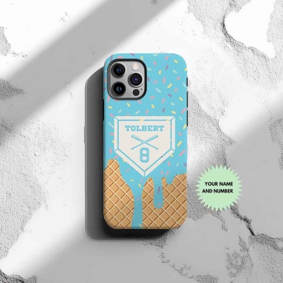 Personalized Name Baseball Lifestyle Inspired Phone Case, Blue Dripping Ice Cream Cone Custom Phone Case, Baseball Fashion Gift For Baseball Lovers