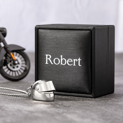 Custom Engraved Motorcycle Helmet Necklace for Men, Mini Biker Helmet with Gift Box, Motorcycle Accessories, Birthday/Father's Day Gift for Him/Dad