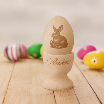 Personalized Name Wooden Rabbit Egg & Shot Holder, Custom Engraved Easter Bunny Cup, Memory Baptism Keepsake, Easter/Birthday Gift for Newborn/Kids