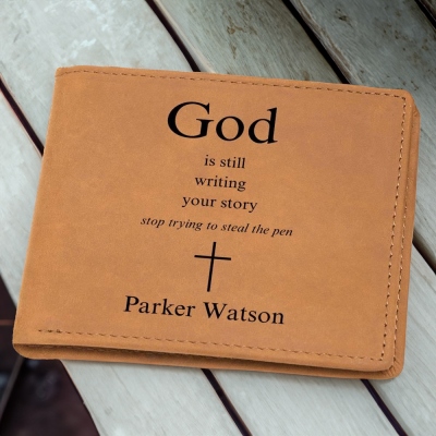 Personalized Cross Bible Verse Wallet with Name, Custom Men's Leather Card Holder, Father's Day/Birthday/Christmas Gift for Dad/Grandpa/Husband