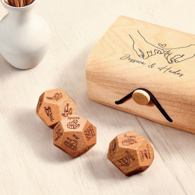 Personalized Engraved Couple Names Date Night Dice, Wooden Date Activity Decision Dice with Box, Valentine's Day/Anniversary Gift for Couples/Lover