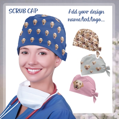 Personalized Scrub Cap with 1-5 Pet Face, Custom Photo Scrub Cap for Women/Men, Birthday/Appreciation Gift for Veterinary/Nurse/Doctor/Medical Staff