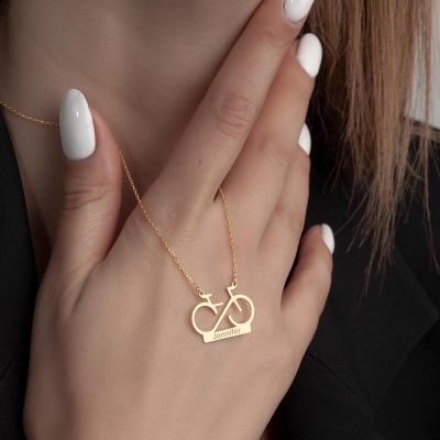 Custom Bike Necklace with Name, Personalized Bicycle Pendant Necklace, Sterling Silver 925 Jewelry, Birthday Gift, Gift for Girlfriend, Gift for Bike Lover