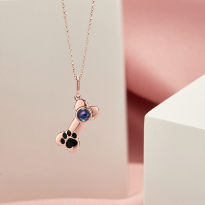 Custom Photo Dog Paw Bone Projection Necklace, Personalized Picture 