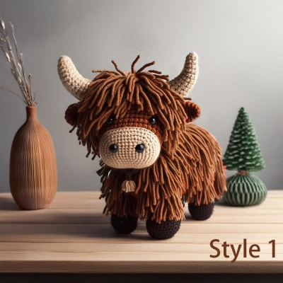 Personalized Highland Cow Crochet Toy, Cute Cow Stuffed Animal Plush, Baby Stuffed Animals Farm Toy Decor, Handmade Gifts for Girls/Boys/Women