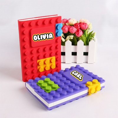 Personalized Building Block Notebook with Name, A6 Mini Notepad, Colorful Silicone Brick Style Lined Journal Notebook, Birthday Party Favors for Kids