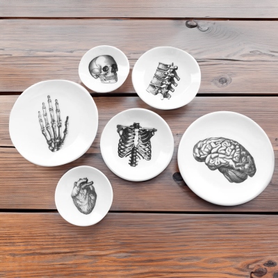 Custom Name Gothic Theme Anatomy Dishes, Shallow Ceramic Plate, Wedding Ring Dish, Housewarming/Graduation Gift for Gothic Lovers/Medical Students