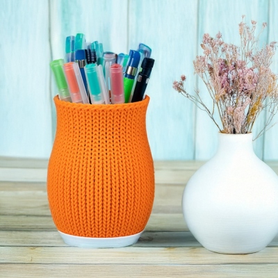 3D Printed Stockinette Mini Vase, Knit Stitch Pattern Pen Organizer, Crochet Hooks Storage, Home Decor, Housewarming/Birthday Gift for Knitting Lover