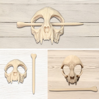 3D Printed Spooky Cat Skull Hair Pin, Skull Hair Cage with Multiple Colors, Hair Accessories, Birthday/Halloween Gift for Gothic Lovers/Girls/Women