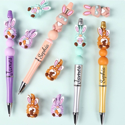 Personalized Name DIY Bunny Beaded Pen, Easter Silicone Bling Focal Pen, Animal Beadable Pen, Easter Basket Filler, Easter Gift for Kids/Students