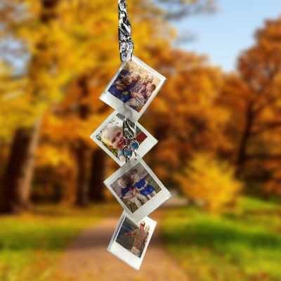 Custom Car Mirror Chain with 1-10 Photos, Rearview Mirror Ornament, Memorial Keepsake, Valentine's Day/Anniversary/Birthday Gift for Couple/Family