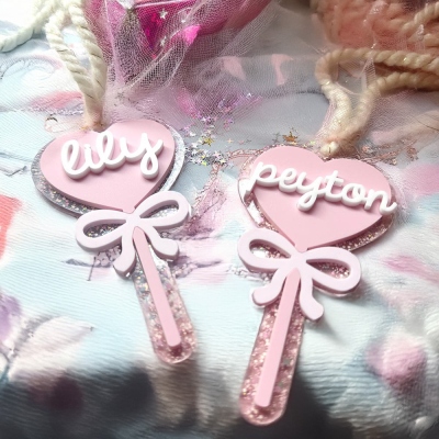 Personalized Heart Name Tag with Bow, Custom Acrylic Basket Tag, Bag Accessories, Birthday/Anniversary/Valentine's Day Gift for Kids/Couple/Friends