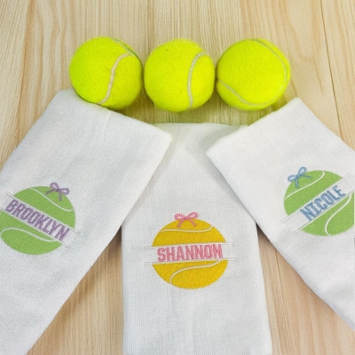 Custom Name Embroidered Bow Tennis Ball Towel, Sweat Towel with Grommet & Clip, Highly Absorbent Sports Towel, Sports Gift for Tennis Lovers/Players