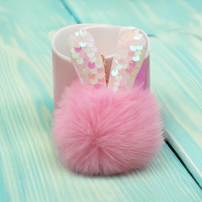 Porte-clés personnalisé en forme de lapin de Pâques, porte-clés à oreilles de lapin à paillettes avec pompon, remplissage de panier de Pâques, cadeau de Pâques pour enfants/garçons/filles