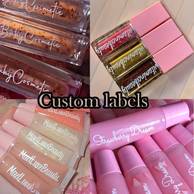 (Sold at 4pcs) Personalized Waterproof Cosmetic Labels, Clear Lip Gloss Stickers with Multiple Ink Colors, Bridal Shower Favors, Gift for Women/Girls