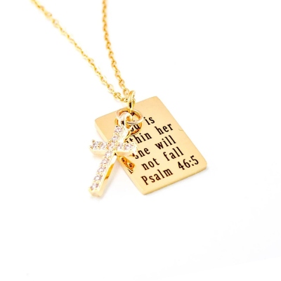 Collier personnalisé avec versets bibliques et croix en pierre de naissance, collier avec écritures religieuses, bijoux en argent sterling 925 avec psaumes, cadeau de Noël pour elle/maman