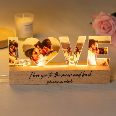 Personalized Couple Photo LED Night Light, Custom Picture Acrylic Night Lamp with Wooden Base, Anniversary/Valentine’s Day Gift for Him/Her/Couple