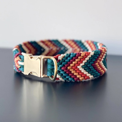 Geflochtenes Hundehalsband handgefertigt aus Paracord mit Schnellverschluss, wasserfest, vegan, individualisierbar, Herbstfarben, Boho Halsband