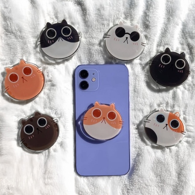 Cute Cat Phone Grip with Expanding Kickstand, Kitty Finger Holder Grip for Back of Phone, iPhone Accessories, Sticky Phone Stand, Gifts for Pet Lover