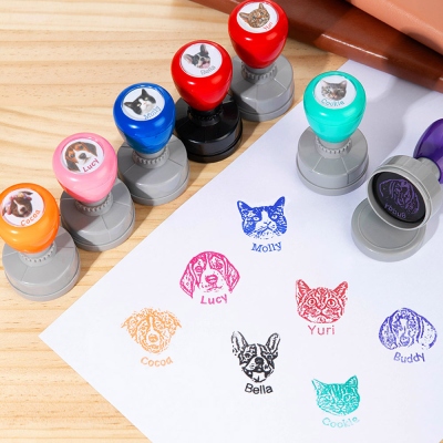 Personalized Pet Portrait Self-Inking Stamp, Custom Pet Name & Face Photo Stamp, Pet Memorial Keepsake, Sympathy Gift for Dog Mom/Cat Dad/Pet Lovers