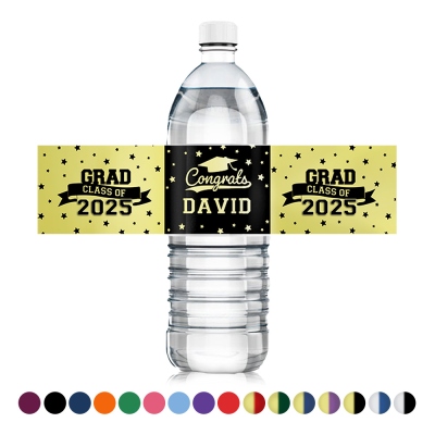 Custom Grad Class of 2025 Waterproof Water Bottle Labels with Name, Set of 20, Graduation Water Bottle Stickers, Graduation Party Gift for Graduates