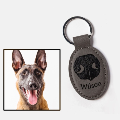 Personalized Keychain with Pet Nose Print and Name, Oval Vegan Leather Keyring, Pet Memorial Accessories, Pet Loss Gift for Dog Owners/Pet Lovers