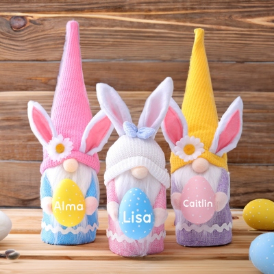 Personalized Name Easter Gnome Bunny with Easter Egg, Handmade Gnome Plush Doll, Easter Basket Stuffer, Spring Decor, Easter Gift for Kids/Boys/Girls