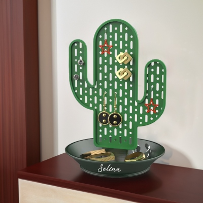 Personalized Name Cactus Earrings Holder, 3D Printed Jewelry Display Organizer, Home Decor, Birthday/Housewarming Gift for Women/Girls/Friends